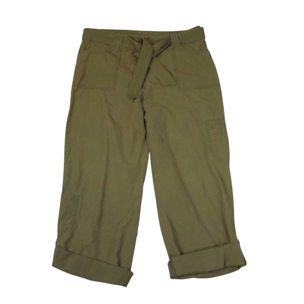 Duck Head Women's Size‎ 12 Capri Olive Green Cargo Ripstop Pants Roll Tab Belted